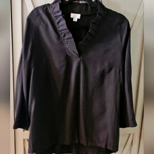 Crown & Ivy Black Ruffled V-Neck Blouse Large